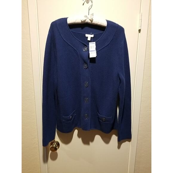 Charter Club Women's Size XL Blue Cardigan Cotton Blend Sweater Buttons‎ Pockets - Picture 2 of 10